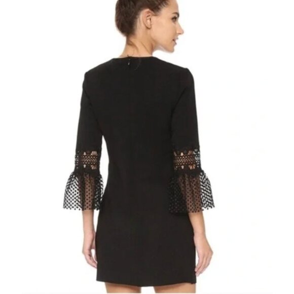 Self Portrait Bell Sleeve Ponte Lace Trim Shift Dress black - Size 2 - Picture 3 of 11